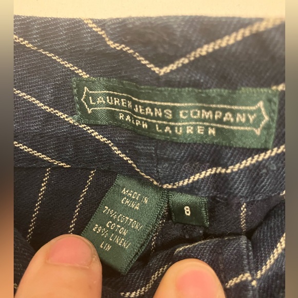 Vintage Ralph Lauren linen blend blue pinstripe wide leg trouser pant 8 women’s - Picture 2 of 8